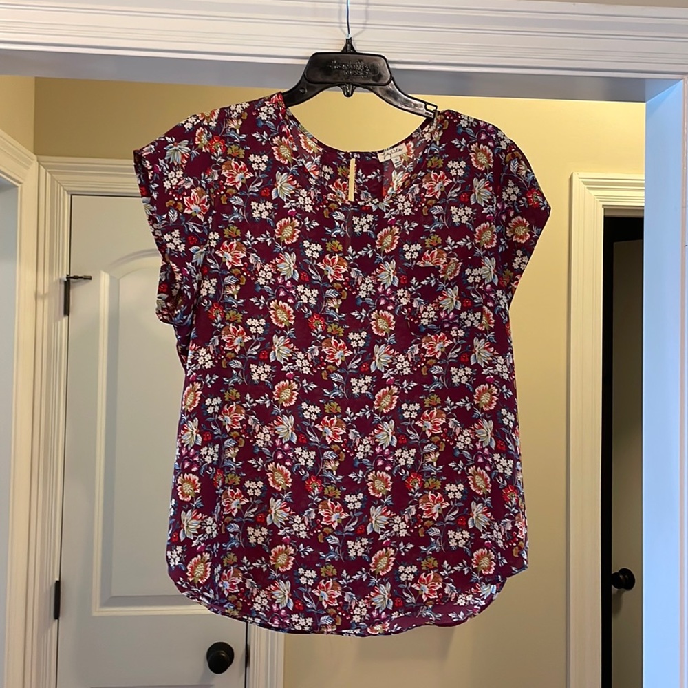 Lily White Burgundy Floral Blouse